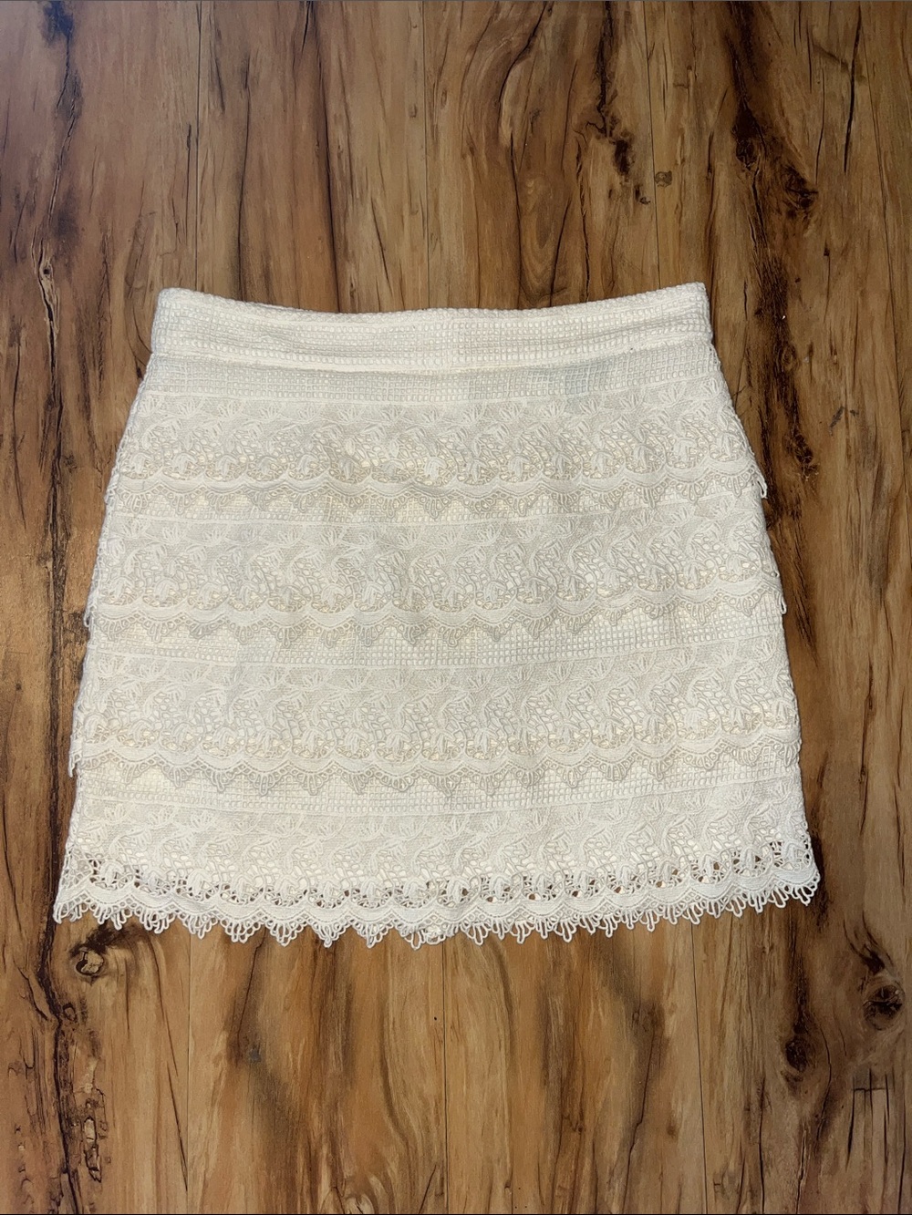 American Eagle Outfitters Cream Lace Tiered Mini Skirt